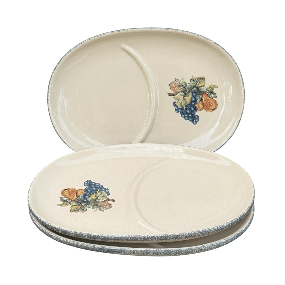 Home & Garden Party Stoneware Fruit Oval Divided Sandwich Snack Plate Set 3